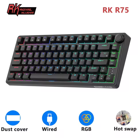 RK Royal Kludge R75 Black Wired Gamer Keyboard Gasket Structure RGB Hot-Swappable 80% Layout Mechani