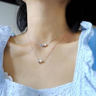 玫瑰金 小銀粒與珍珠 可拆式閃爍 純銀頸鏈 N156