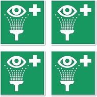 Eye Wash Device, Rescue Sign: E011 - DIN EN ISO 7010 / ASR A1.3 - Sticker: 10 cm, Pack of 4