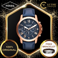 [Authentic] Fossil Grant Chronograph Navy Leather Men Watch Jam Tangan Lelaki FS4835 For Man