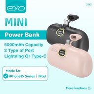 EYD JS42 5000mAh Mini Portable Powerbank With Cable Type-C/IOS LED Battery Display 3 Color