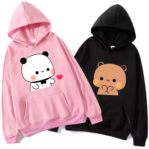 Bubu and Dudu Love Hoodies Girls Panda Brownie Bear Sweatshirt Couple Casual for Women Kawaii Street