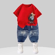 Bộ quần áo cho bé chất liệu cotton kèm quần bò 2-8 tuổi (9-24kg) in hình chú chó SlNA dễ thương DT3 