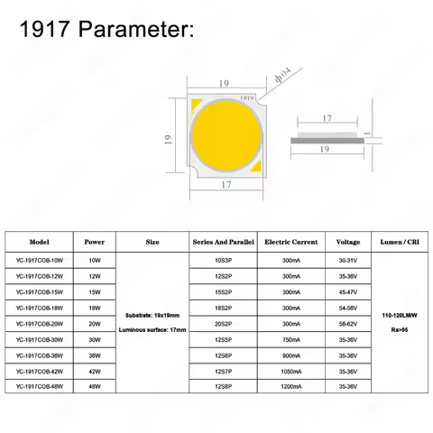 High CRI Ra95 98 LED 1311 1917 COB Chips 3W 5W 10W 15W 18W 24W 30W 40W 48W SMD COB Diode Light Bead 