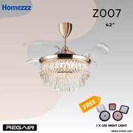 REGAIR Z007 DC 42 Inch Ceiling Fan 16 Speeds (8F+8R) Remote Control with 62W Led Light Gold