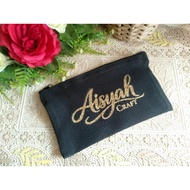 Custom Nama Pencil Case Pouch Glitter Vinyl Wording Hadiah Gift