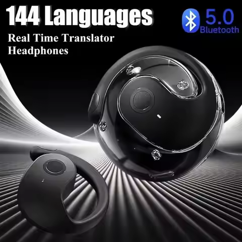 Wireless BT AI Real-time Translation Earphones 144 Languages Smart Voice Translator Ear Hanging Head