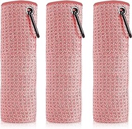 DALLAHASEE 3 Pack Pink Golf Towel for Golf Bags for Men - Disc Golf Towel with Clip for Men - Waffle Pattern Microfiber Golf Bag Towels for Men with Clip
