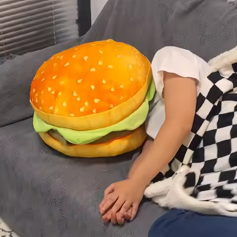 Realistic Burger Pillow Cushion-Fun Prank Gift Office Chair Pad Cheeseburger Pillow Hamburger Plushi