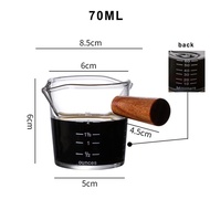 （Measuring Tools ）70/75 ml Wood Handle Glass Espresso Measuring Cup Double Mouth Bottle  Milk Jug Coffee Shares Pot Clear Kitchen Measure Mug