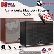 Alpha Works AW Classic V100 Portable Speaker with Bluetooth/USB/Line In/ Mic Input Karaoke Built In Battery FREE MIC