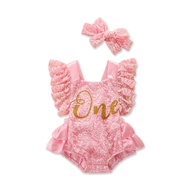 2pcs Set Princess Baby Romper Girl Newborn 1st Birthday Sweet Lace Baby Onesies Printed with The Let