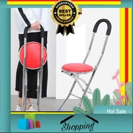 TIMELINESHOP Stainless Steel 4 Legs Folding Cane With Seat Tongkat Kerusi Stool Travel Crutch Chair 