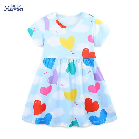 Little maven 2026 Summer New Kids Clothes Baby Girls Children's Clothing Short Sleeves Cartoon Heart