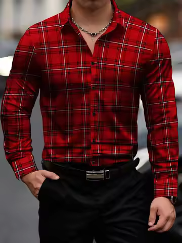Men's long-sleeved Shirts Casual Shirts Plaid multi-color Pattern Shirts Retro Shirts Autumn And Sum