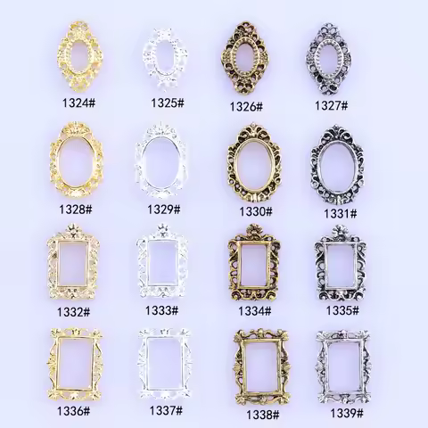50Pcs Nail Art Frames 4 Shapes Designs DIY Alloy Charms For 3D Nail Accessories 4 Colors Hollow Nail