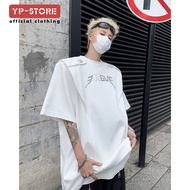 Summer Niche Deconstruction Design Sense Epaulette Shoulder Pads Short-Sleeved T-Shirt Men Metal Let