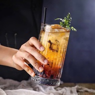 Set of 6 Clear White Diamond Bottom Cups 440ml, Set of 6 Glass Cups, Set of 6 440ml Cups