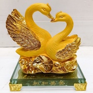Double Swan Bird 5.5 Inches Tall Gold Sandblasted Resin Work Glass Base