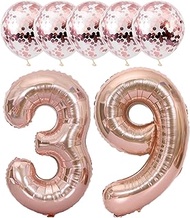 Rose Gold 39 Foil Balloons 40" Jumbo Foil Balloons Confetti Balloons for 39th Birthday Wedding Anniv