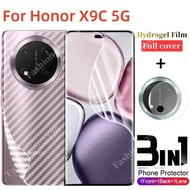 3in1 Honor X9c 5G 2024 Hydrogel Film Front Carbon Fibre Back Full Cover Rear Camera Protective Film 