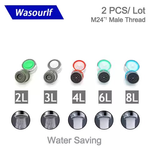 Wasourlf 2PCS Water Saving Faucet Aerator M24 Male Thread 2L 3L 4L Kitchen Tap Replacement Accessori