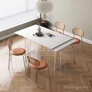 Combination Retractable Suspended Acrylic Island Table Small Apartment Dining Table Pure White Rock 