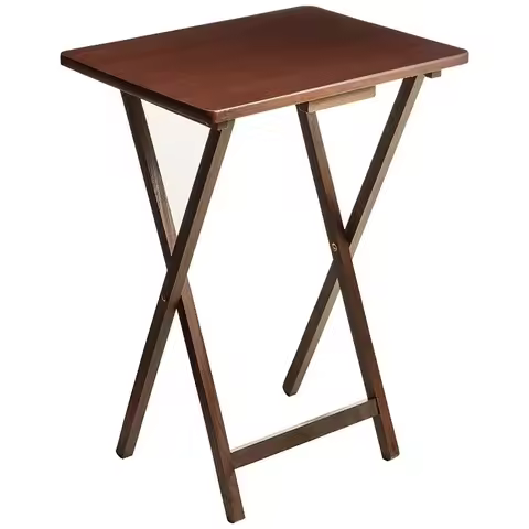 Folding TV Tray Table, Rubberwood, Walnut, 19" x 14.5" x 26", Indoor, 1 Piece