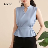 Lovito Casual Blouse Lace Up Spring/summer Blue Blouse for Women L142ED657 Lovito Blus Kasual Renda 