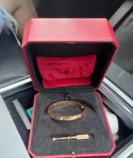 正品Cartier Love Bracelet 卡地亞寬版四鑽石手鐲18K玫瑰金/手鈪19圈size/17年證書全套