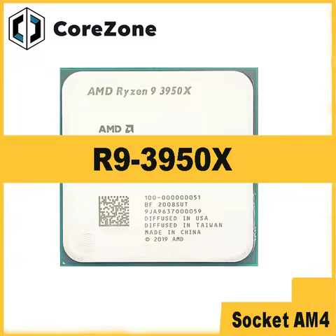 Used Ryzen 9 3950X R9 3950X 16-Core 32-Thread 3.5Ghz L3/64M 7NM 105W Socket AM4 CPU Processor 100-00