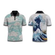 2024 Retro Collar Jersey Cloud Wave Cartoon Unisex Short Sleeve Polo Shirt Baju Kanak Kanak Perempuan Baju Raya Plus Size Lelaki Sublimation