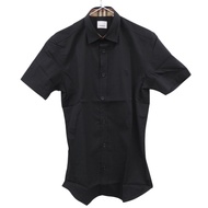 全新 Burberry 翻領襯衫，Burberry 格紋圖案，B 刺繡 logo，貨號 8032310，XS 碼，棉/聚氨酯混紡，黑色，短袖襯衫 1881 [二手] BURBERRY 男士