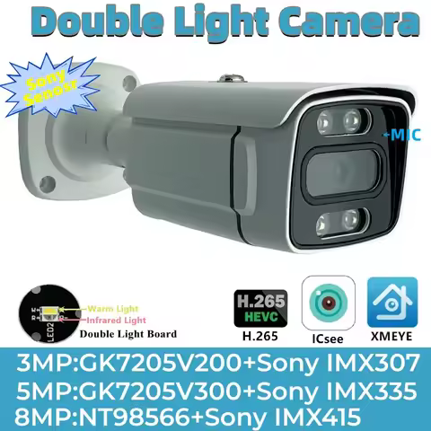 IMX415 IMX335 IMX307 4K/8/5/3MP Double Light Built-In MIC IP Metal Bullet Camera IRCut Face Detect A