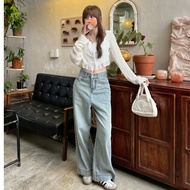 Quần jeans bò ống rộng Meisy vải denim màu xanh đậm màu xanh nhạt chất jeans mềm mặc mùa hè mát khôn