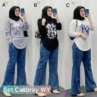 Jeans Set L, XL AdultWanita Top Combed 20s MLB Longsleeve Screen Printedcelana cutbray | MLB MLB MLB