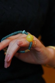 4mm瓜地馬拉 冰糯種藍水翡翠 蜜蠟大珠單圈手串s