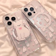 เคสโทรศัพท์แม่เหล็กรูปแมวน่ารักสำหรับ iPhone 11 15 14 13 12 Pro Max 7Plus 8 Plus XR XS X เคสแบบนิ่มพ