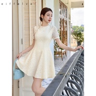 IBUY Autumn French Round Neck Embroidered A-Line Dress
