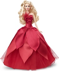 Barbie Signature 2022 Holiday Doll, Blonde Wavy Hair Wearing Red Poinsettia-Inspired Gown, Collectib