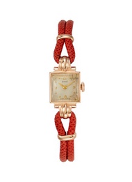 LANE CRAWFORD VINTAGE COLLECTION PIAGET SILVER DIAL 18K ROSE GOLD CASE STRING STRAP WATCH