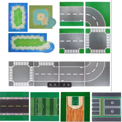 Building block floor Compatible with Lego Football field Basketball court City Street scene Island C