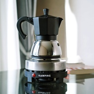 (สีดำ) Kamping ชุดเตาไฟฟ้า 500W + กาต้มกาแฟ มอคค่าพอท ฐานสแตนเลส Moka Pot 4cup +เครื่องบดมือหมุน