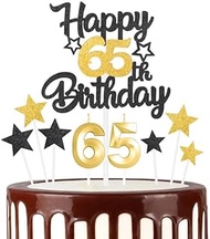 Black Gold 65th Birthday Candles Cake Topper Set, 3D Golden Number 65 Candle for Cakes, Girls Boys 6