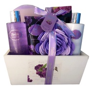 Spa Gift Basket with Lavender Fragrance and Lilac Color - Bath and Body Set Includes Shower Gel, Bod