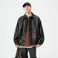 High-End American Wasteland Fan Motorcycle Leather Jacket Men Autumn Loose Street Wear PU Leather Ja