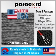 Made in USA - 3mm Type II 425 Tali Paracord Rope Parachute Cord - Charcoal Grey