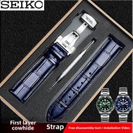 Seiko Genuine Leather Watch Strap Cowhide SEIKO5 Textured Strap Quick Release Raw Ear Black Blue Green Water Ghost Canned Abalone Men Women Butterfly Buckle