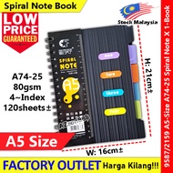 Spiral Note Book PVC Cover 4-Index 80gsm 120sheets X 1-Book #NoteBook #A74-25 #9587 #2159 #A74-50 #9
