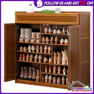 Bamboo Shoe Cabinet Shoe Rack Cabinet with Folding Door Home Entrance Dustproof Shoe Shelf Large Capacity Shoes Storage